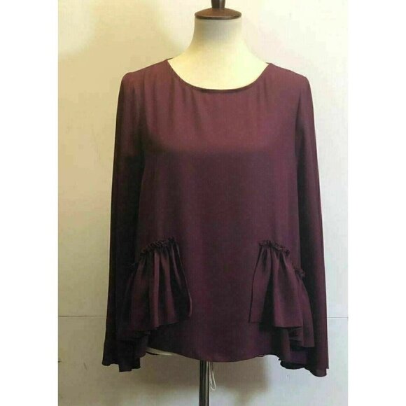 Maison Jules Tops - Maison Jules Women's Ruffle Long Sleeve Savory Wine Blouse Top Size M BC